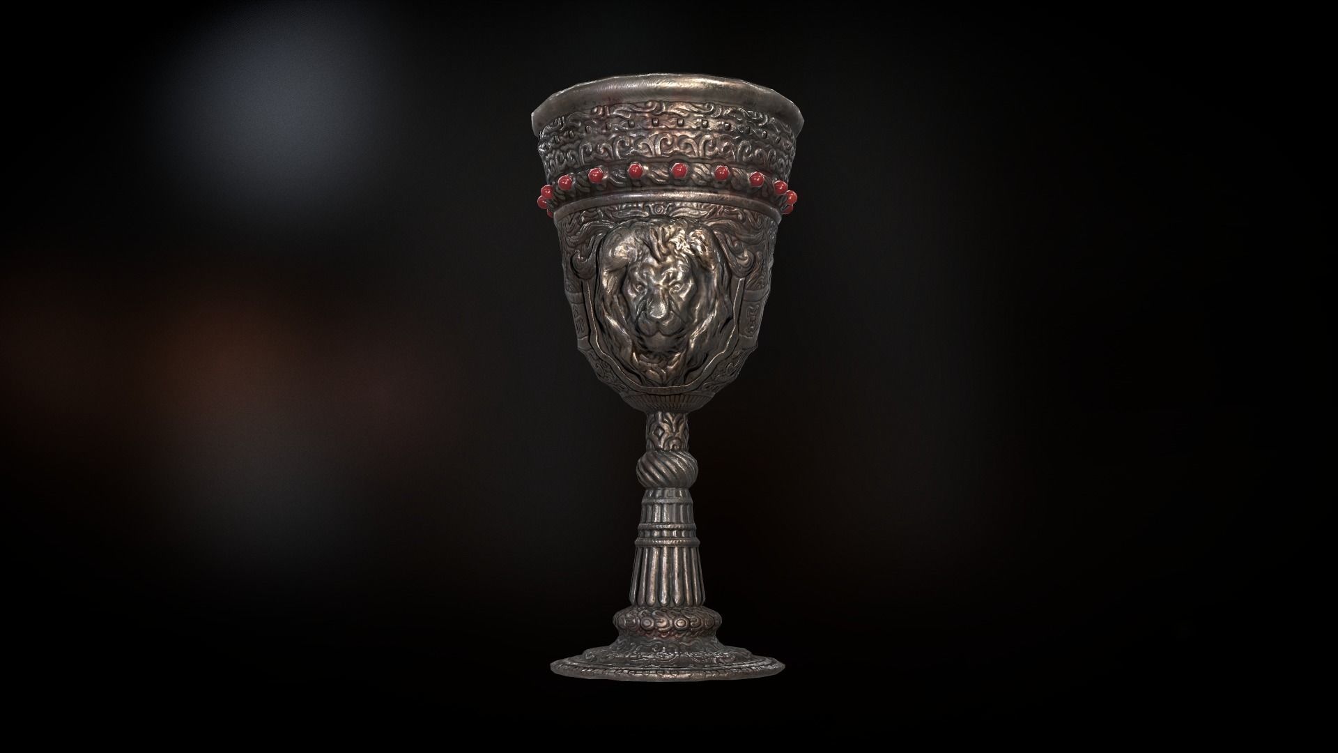 The Old Goblet with lion design and red stones Low-poly 3D model_7
