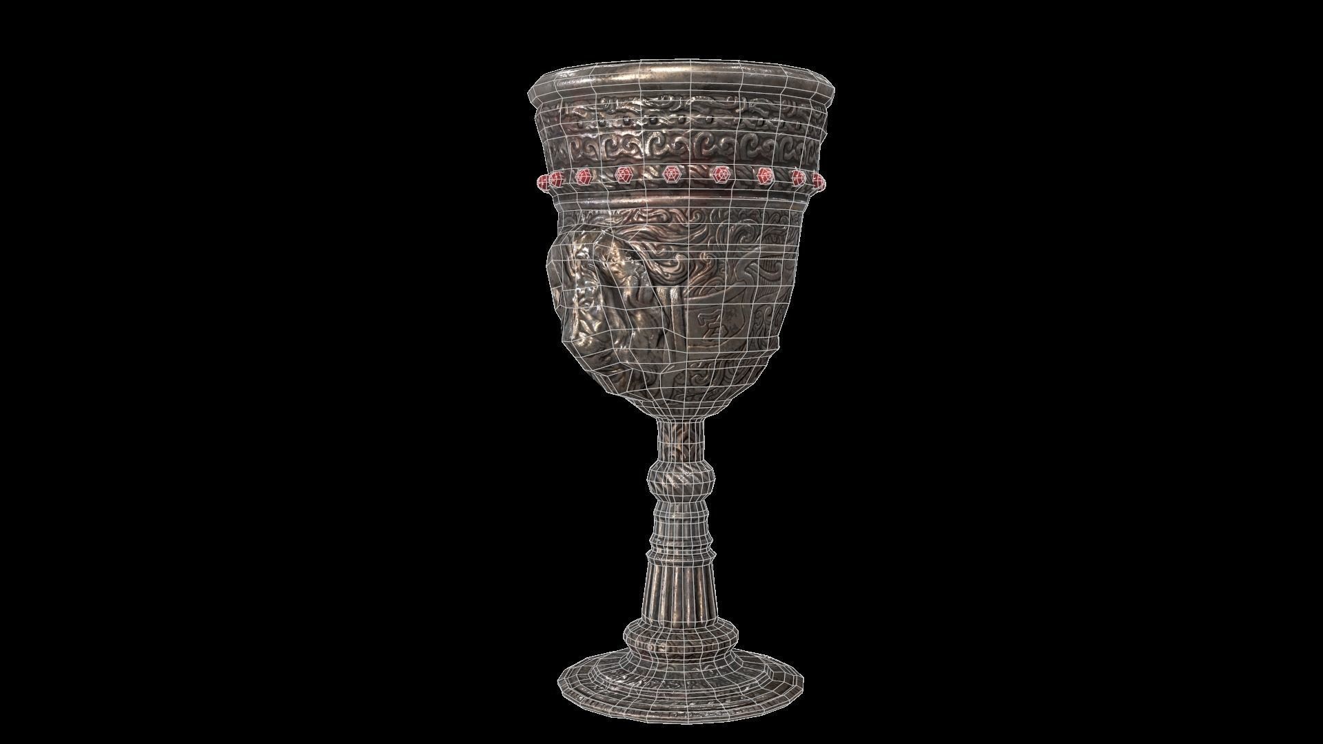 The Old Goblet with lion design and red stones Low-poly 3D model_18