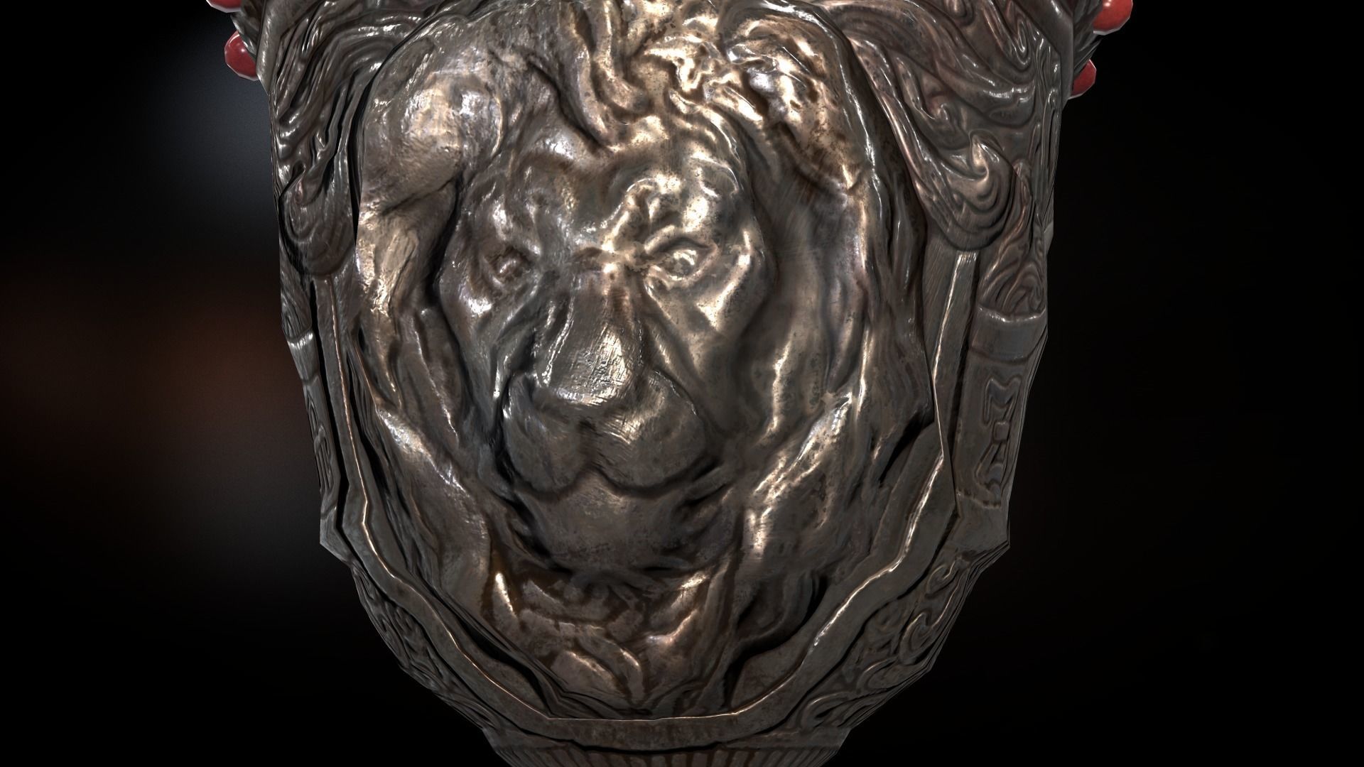 The Old Goblet with lion design and red stones Low-poly 3D model_12