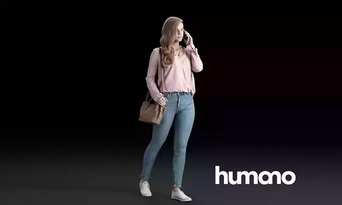 Humano Casual woman walking with a bag and phone 0201 3D model