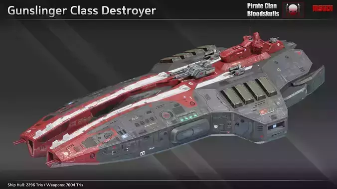 Spaceship Gunslinger Destroyer  Low-poly 3D model