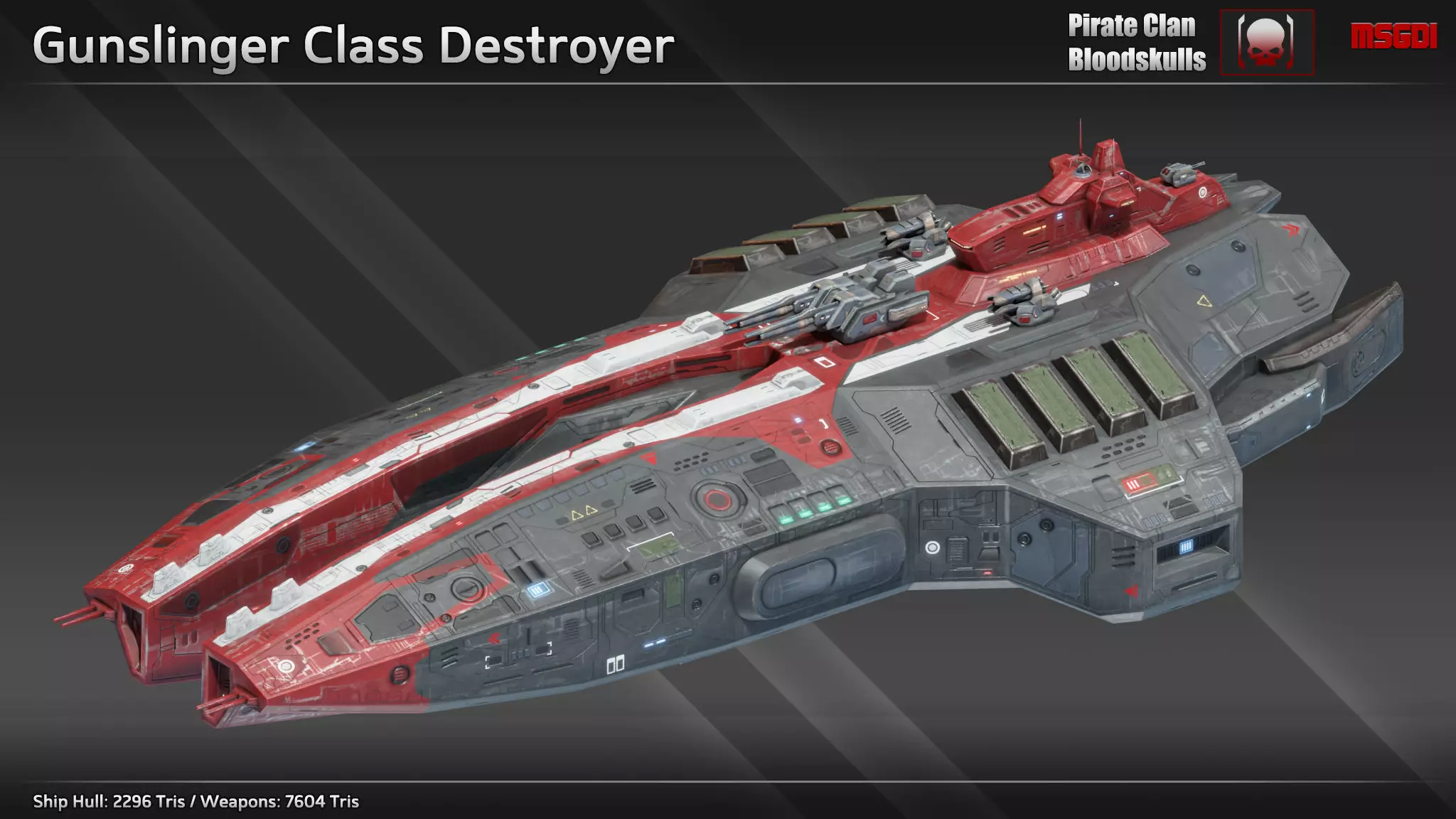 Spaceship Gunslinger Destroyer Low-poly 3D model_0