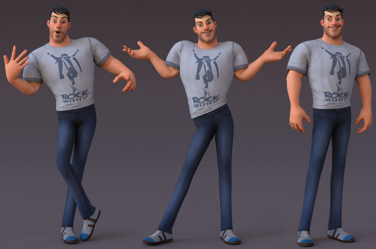 David Cartoon character Rig 3D model_2