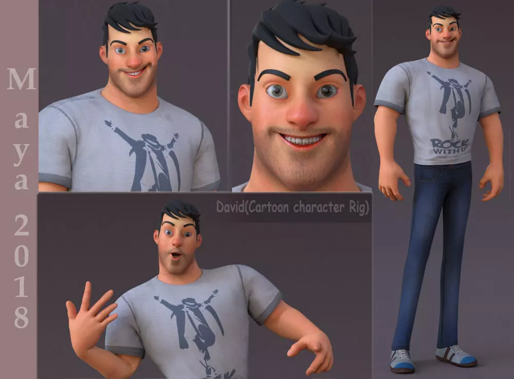 David Cartoon character Rig 3D model_0