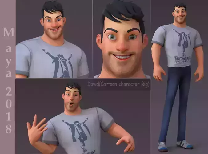 David Cartoon character Rig 3D model