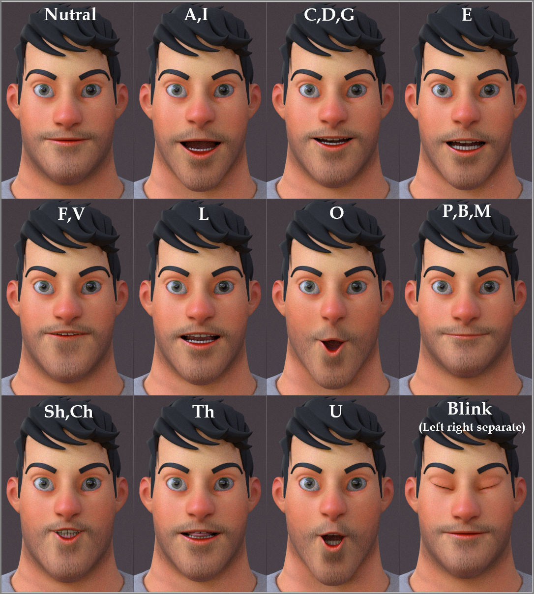 David Cartoon character Rig 3D model_19