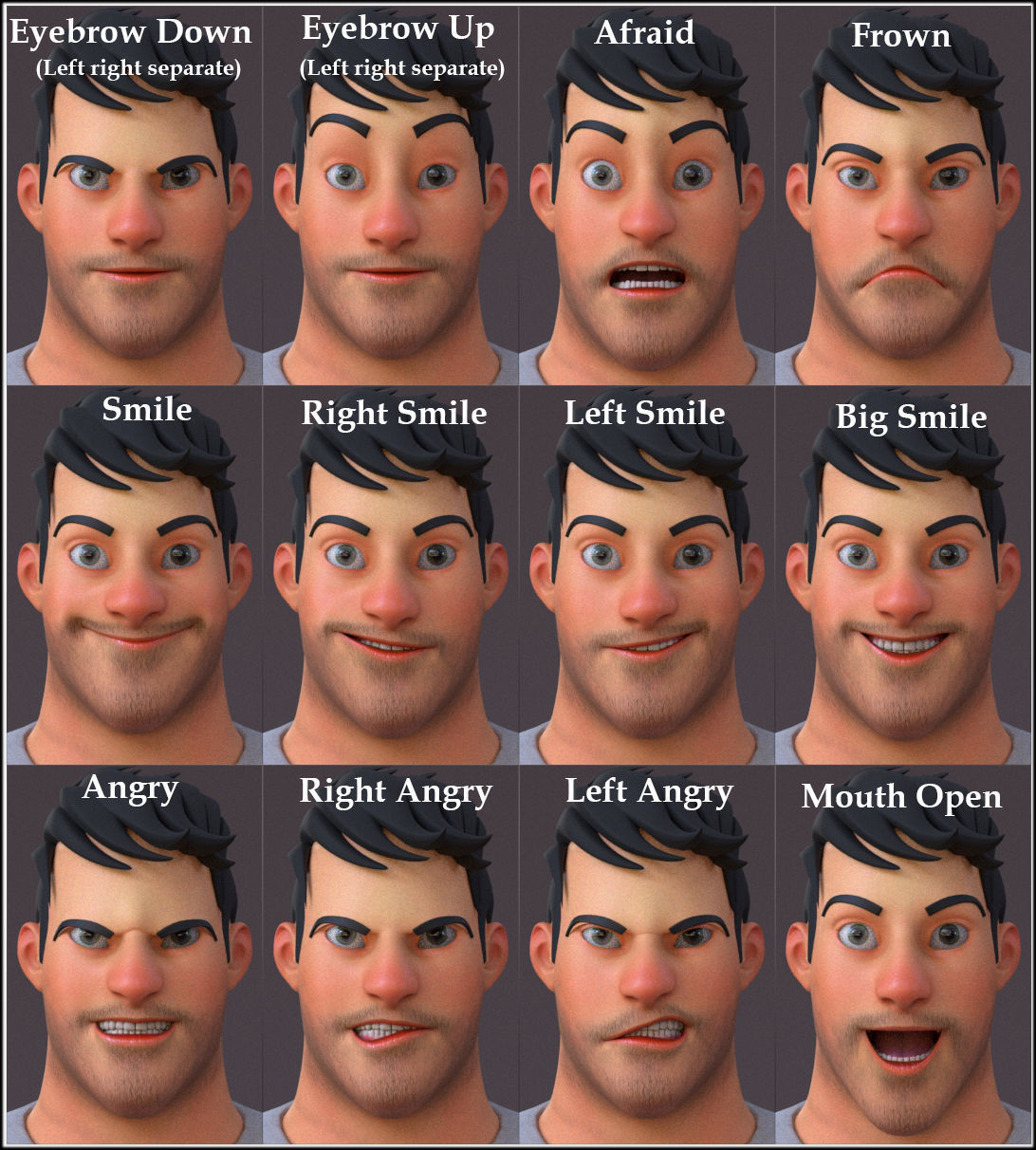 David Cartoon character Rig 3D model_20