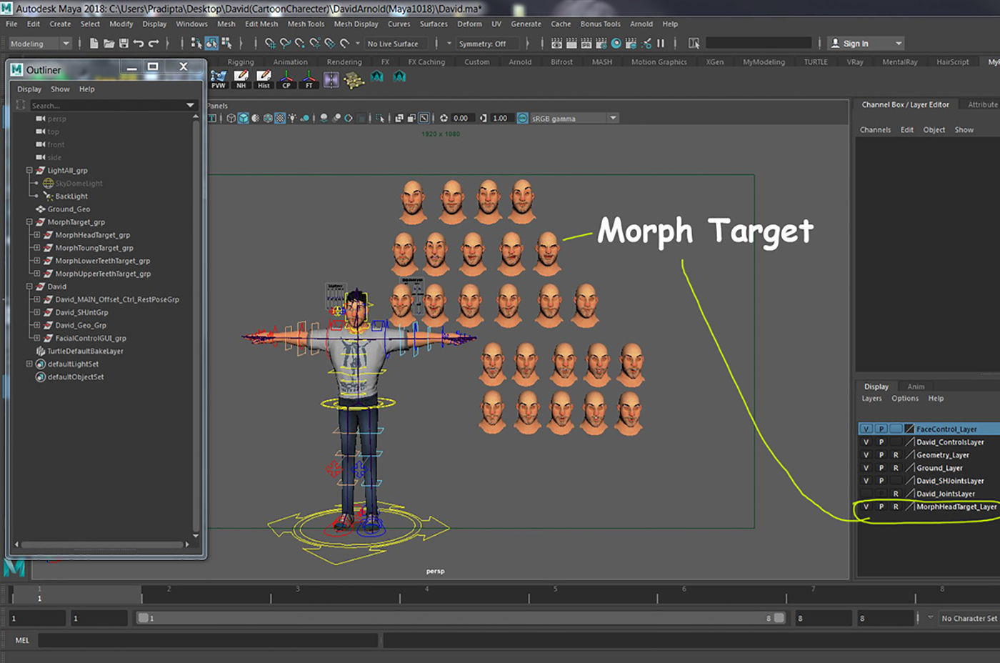 David Cartoon character Rig 3D model_35