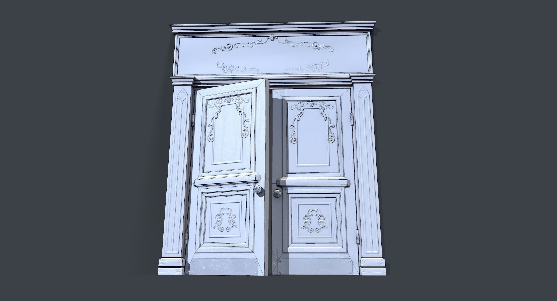 Doorway lowpoly ornate wooden door Low-poly 3D model_6