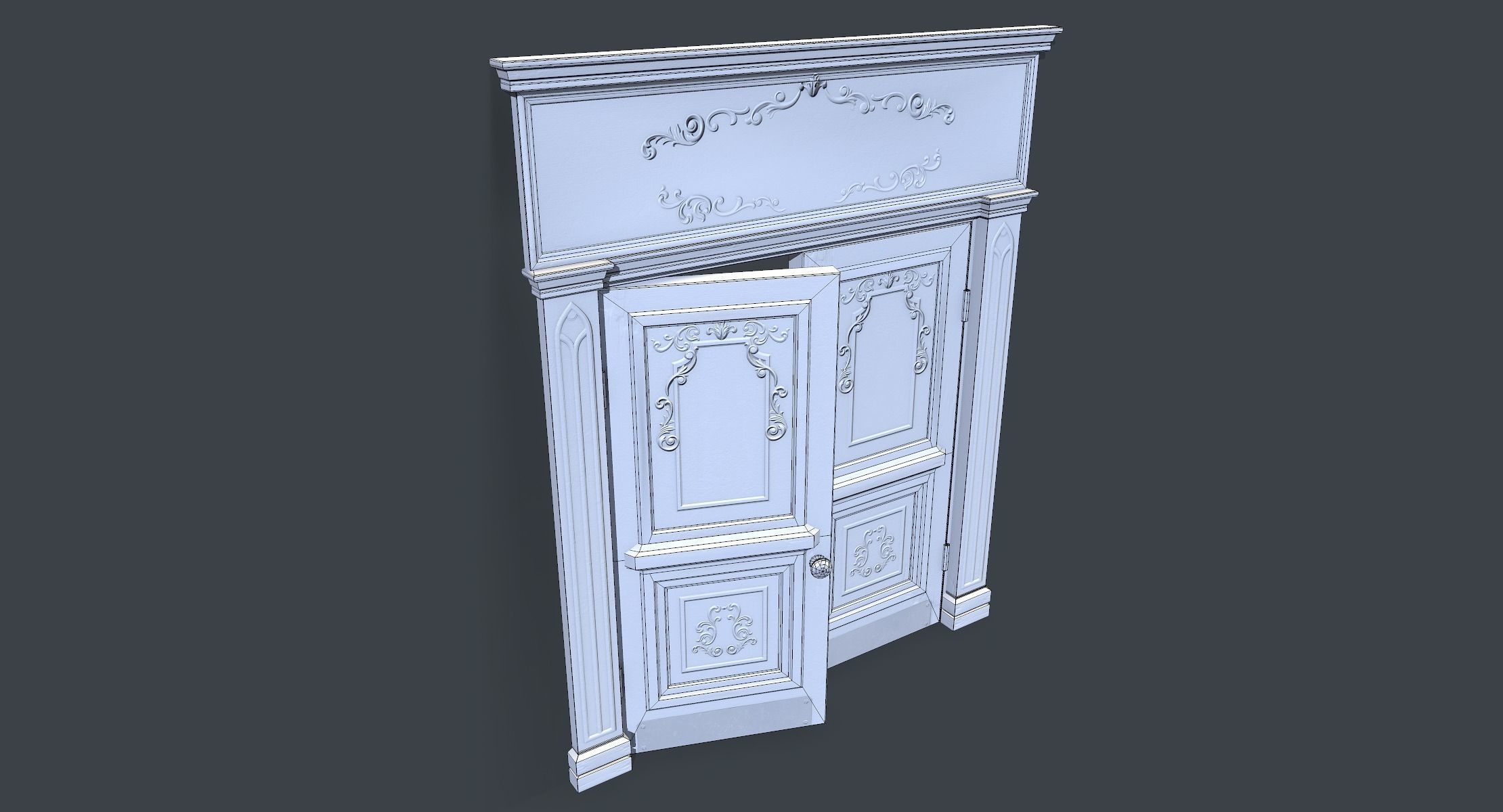 Doorway lowpoly ornate wooden door Low-poly 3D model_7