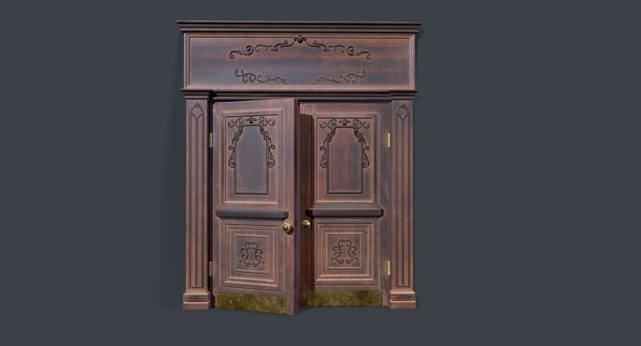 Doorway lowpoly ornate wooden door Low-poly 3D model_2