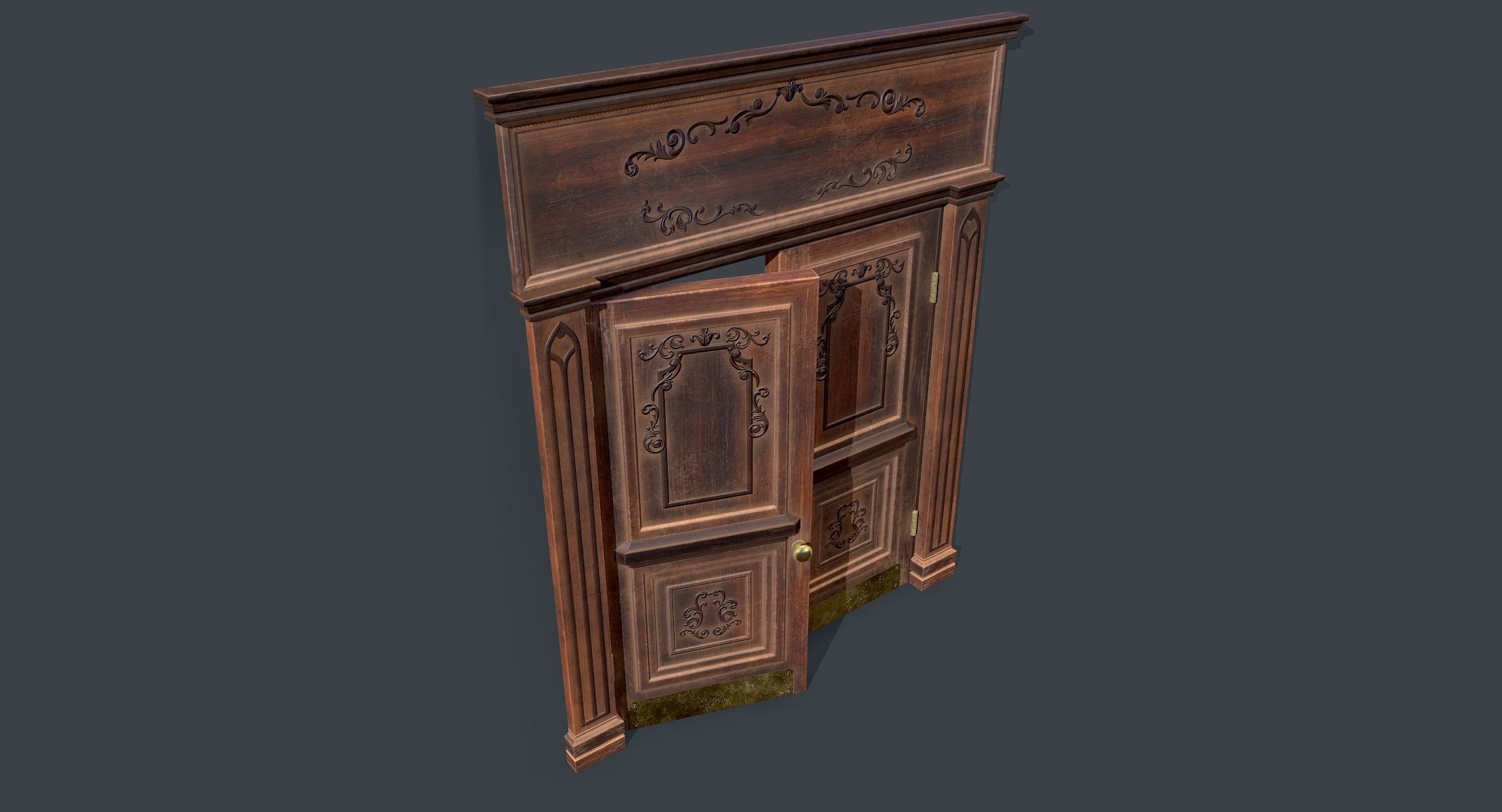 Doorway lowpoly ornate wooden door Low-poly 3D model_3