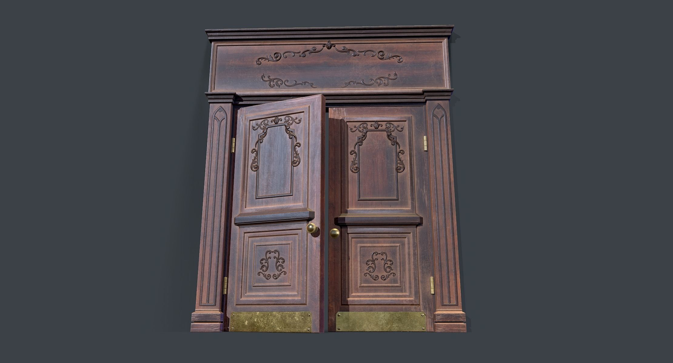 Doorway lowpoly ornate wooden door Low-poly 3D model_5