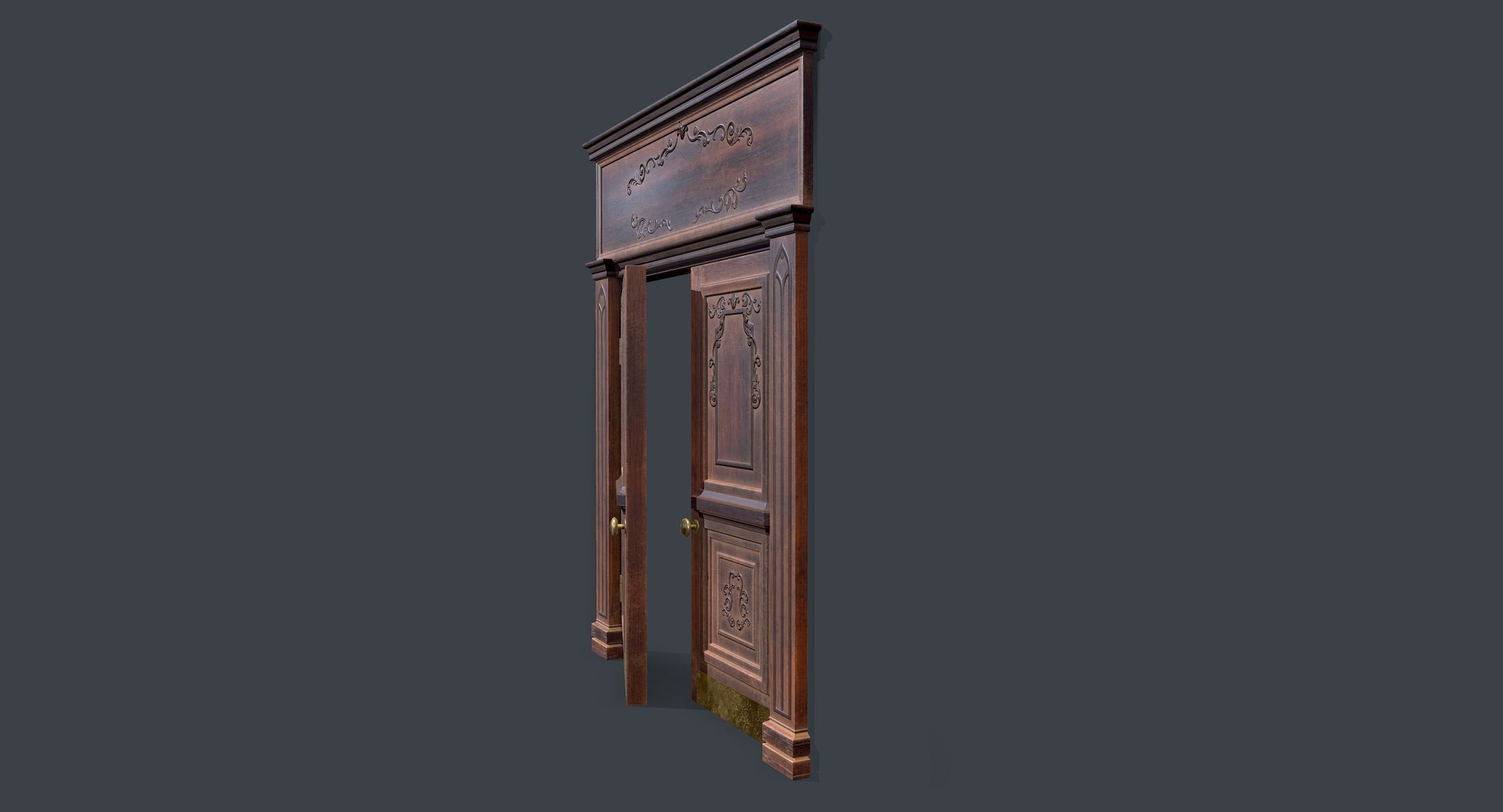 Doorway lowpoly ornate wooden door Low-poly 3D model_4