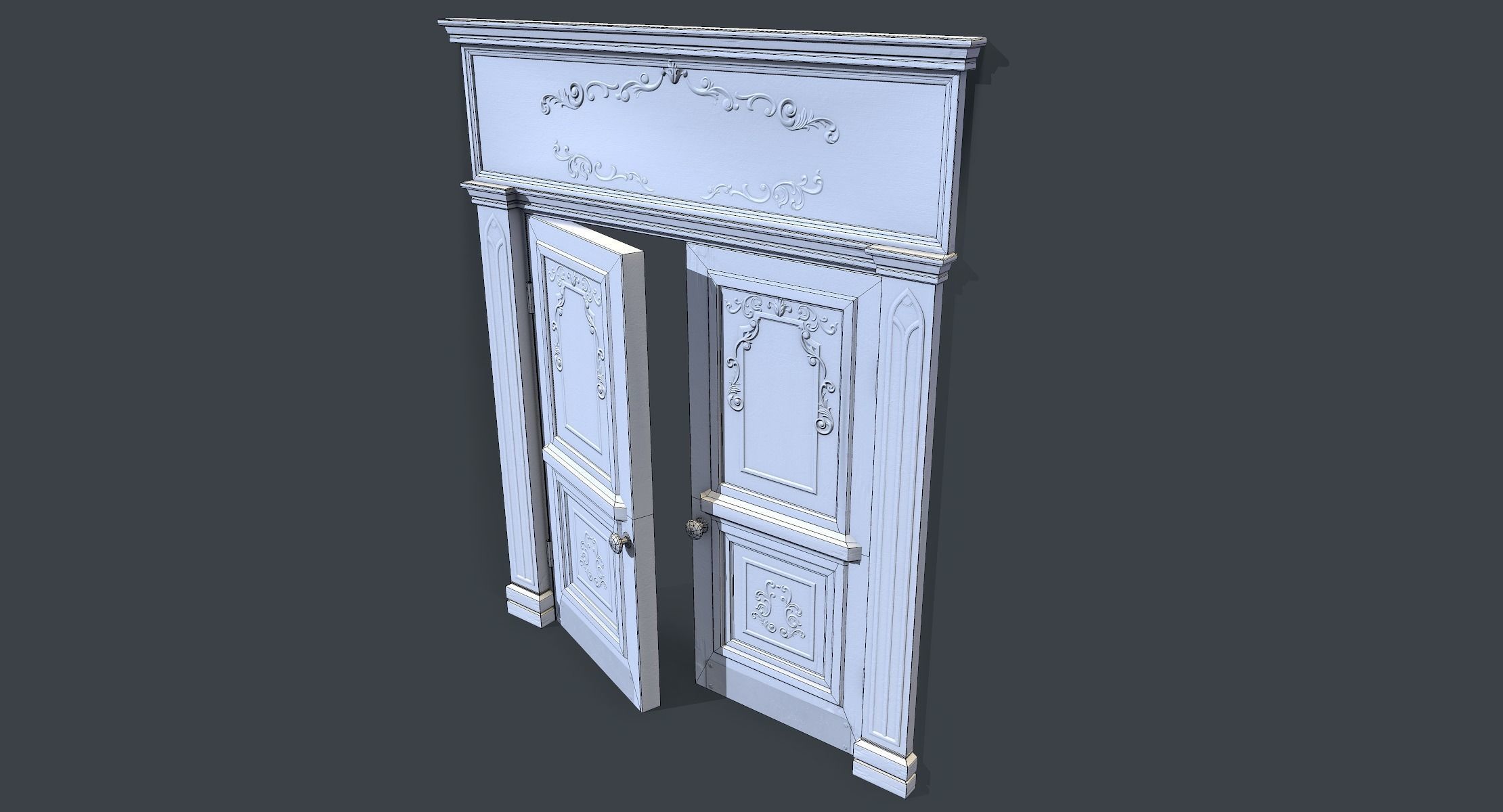 Doorway lowpoly ornate wooden door Low-poly 3D model_8