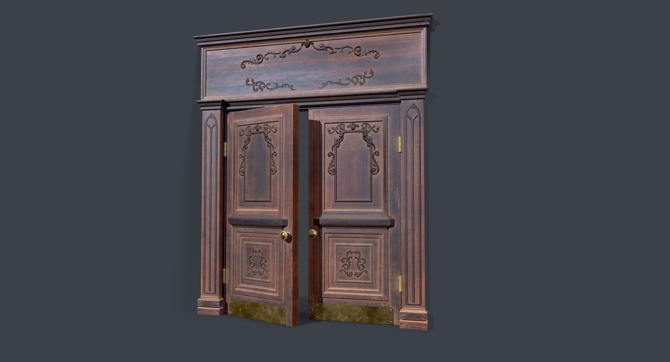 Doorway lowpoly ornate wooden door Low-poly 3D model_1
