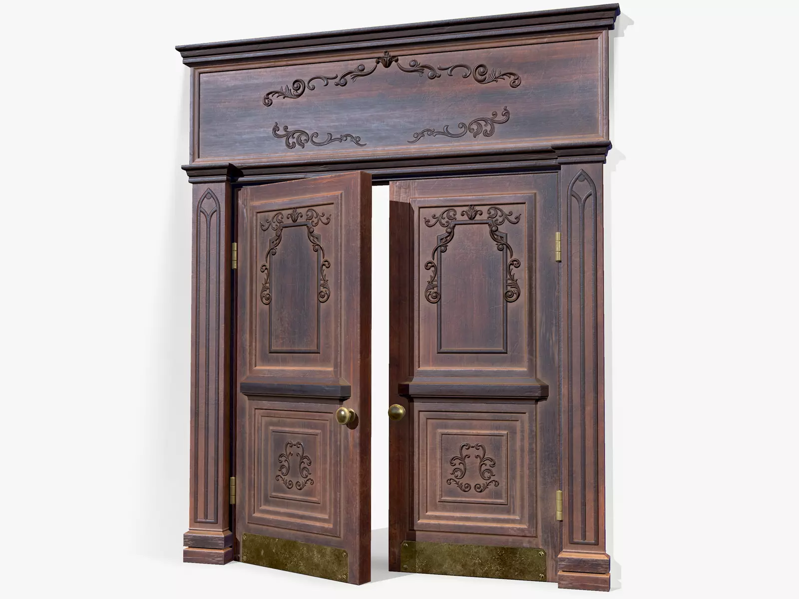 Doorway lowpoly ornate wooden door Low-poly 3D model_0