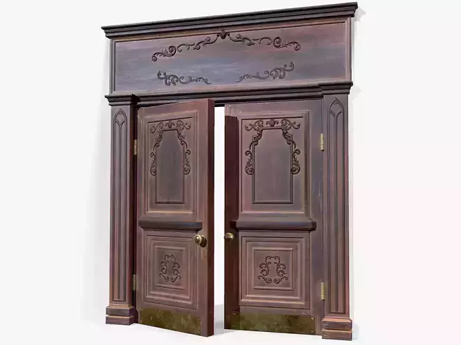 Doorway lowpoly ornate wooden door Low-poly 3D model