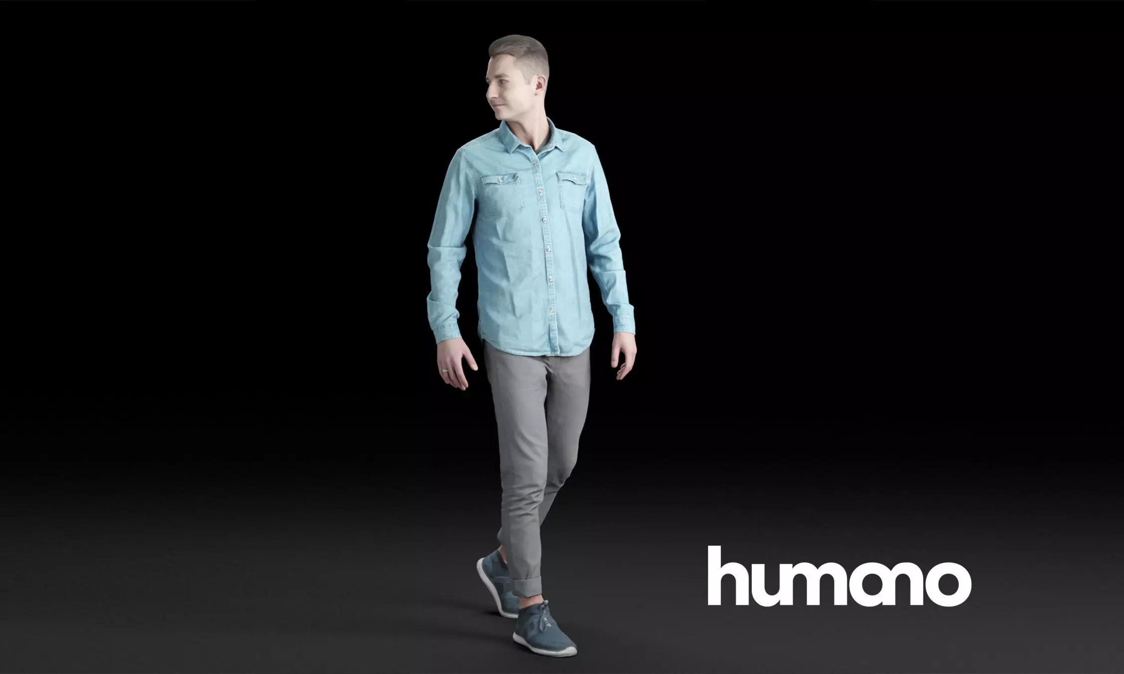 Humano Casual man walking and looking 0202 3D model_0