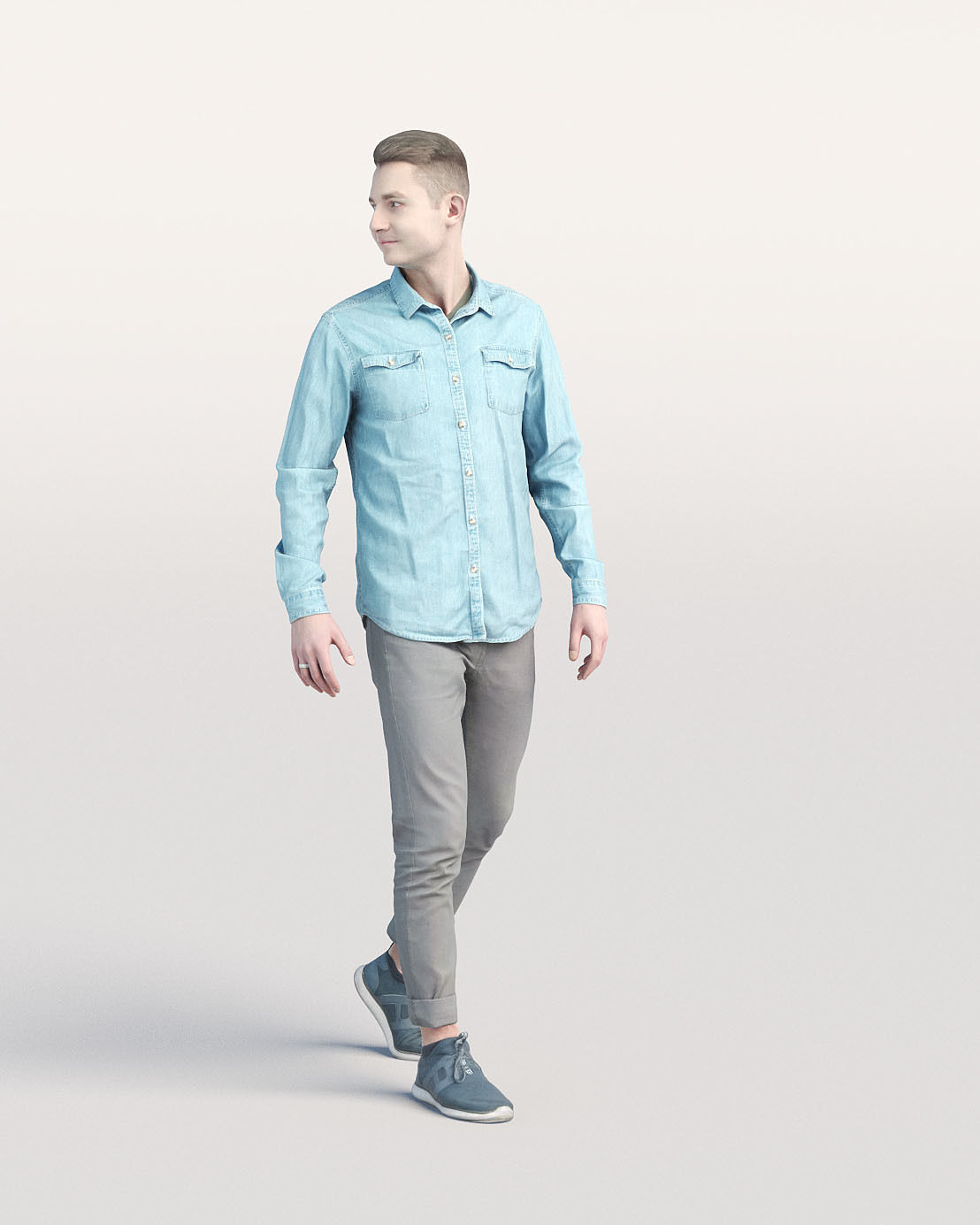 Humano Casual man walking and looking 0202 3D model_1