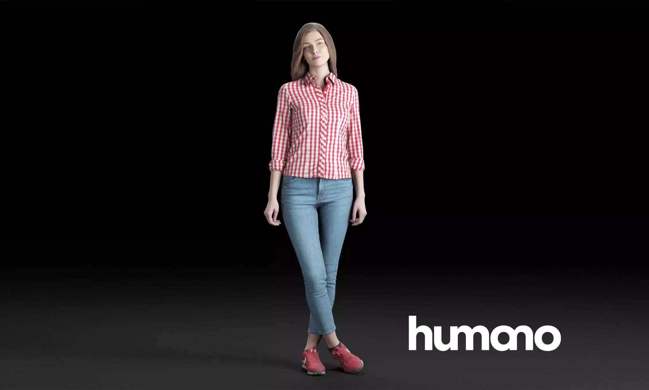 Humano Casual woman standing and looking 0203 3D model_0