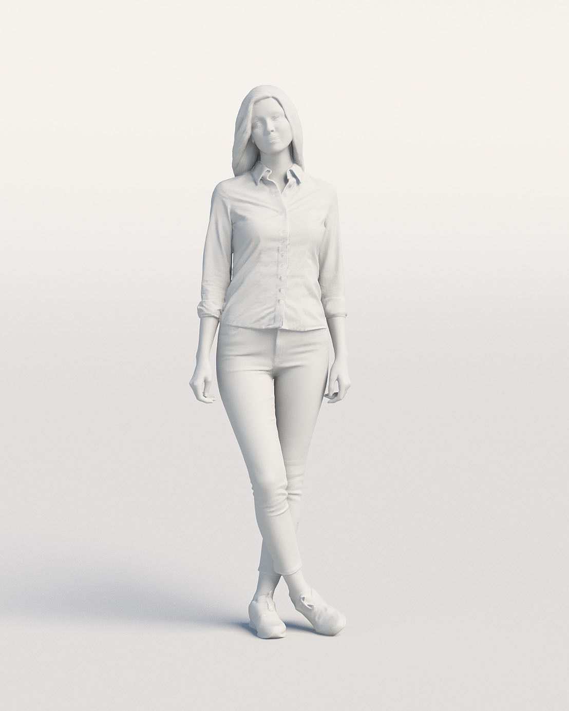 Humano Casual woman standing and looking 0203 3D model_3