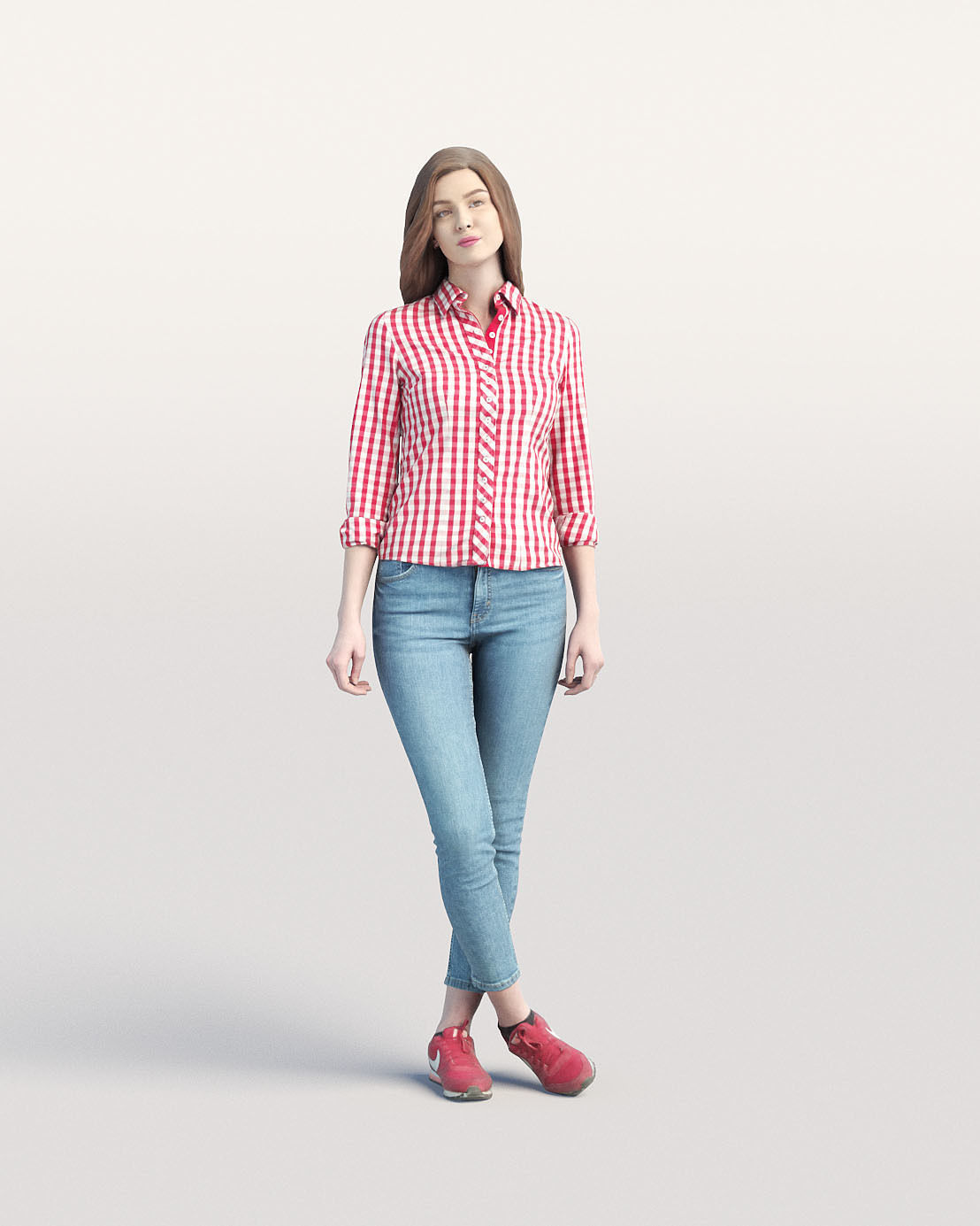 Humano Casual woman standing and looking 0203 3D model_1