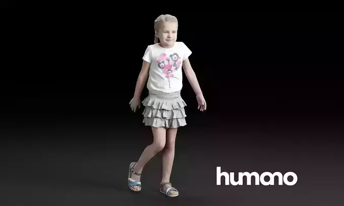 Humano Casual child girl in skirt standing and looking 0207 3D model
