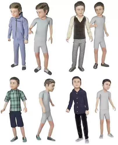 4x boys real cloth simulation conversation loop animation 3D Model Collection