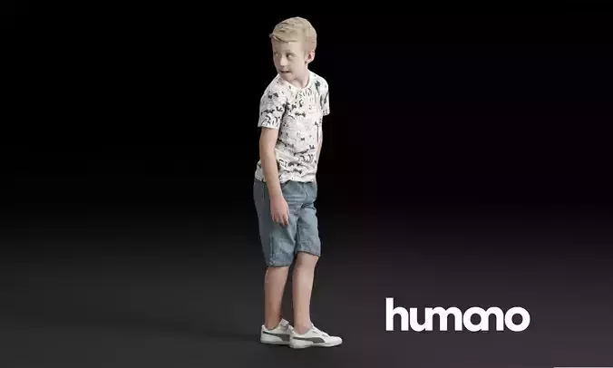 Humano Casual child boy standing and looking back 0208 3D model