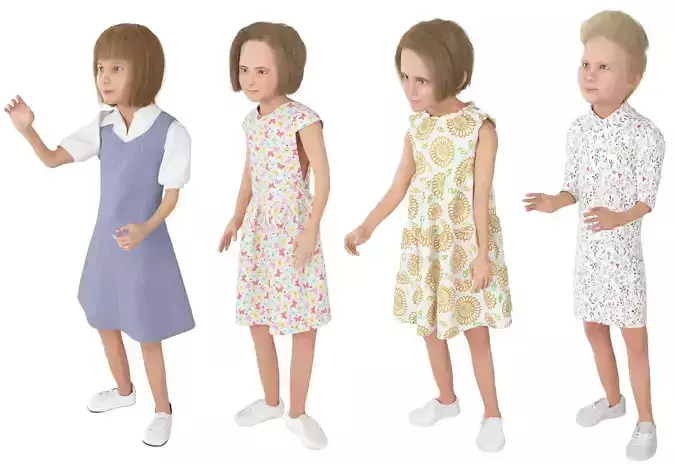 4x Girls real cloth simulation conversation loop animation 3D Model Collection