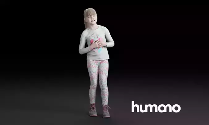 Humano Casual child girl in pink pants standing and talking 0209 3D model