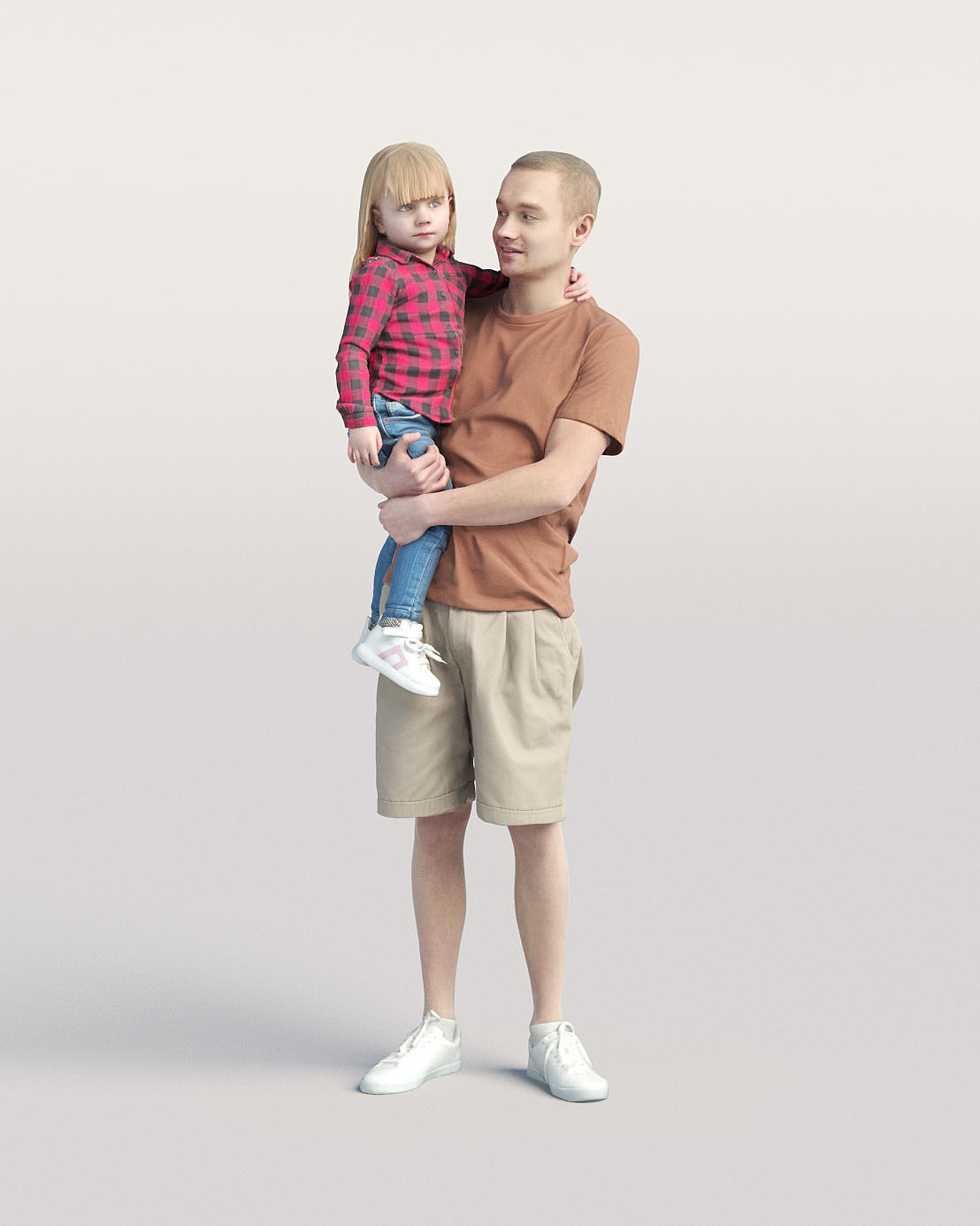Humano Casual man holding a child standing and looking 0211 3D model_1