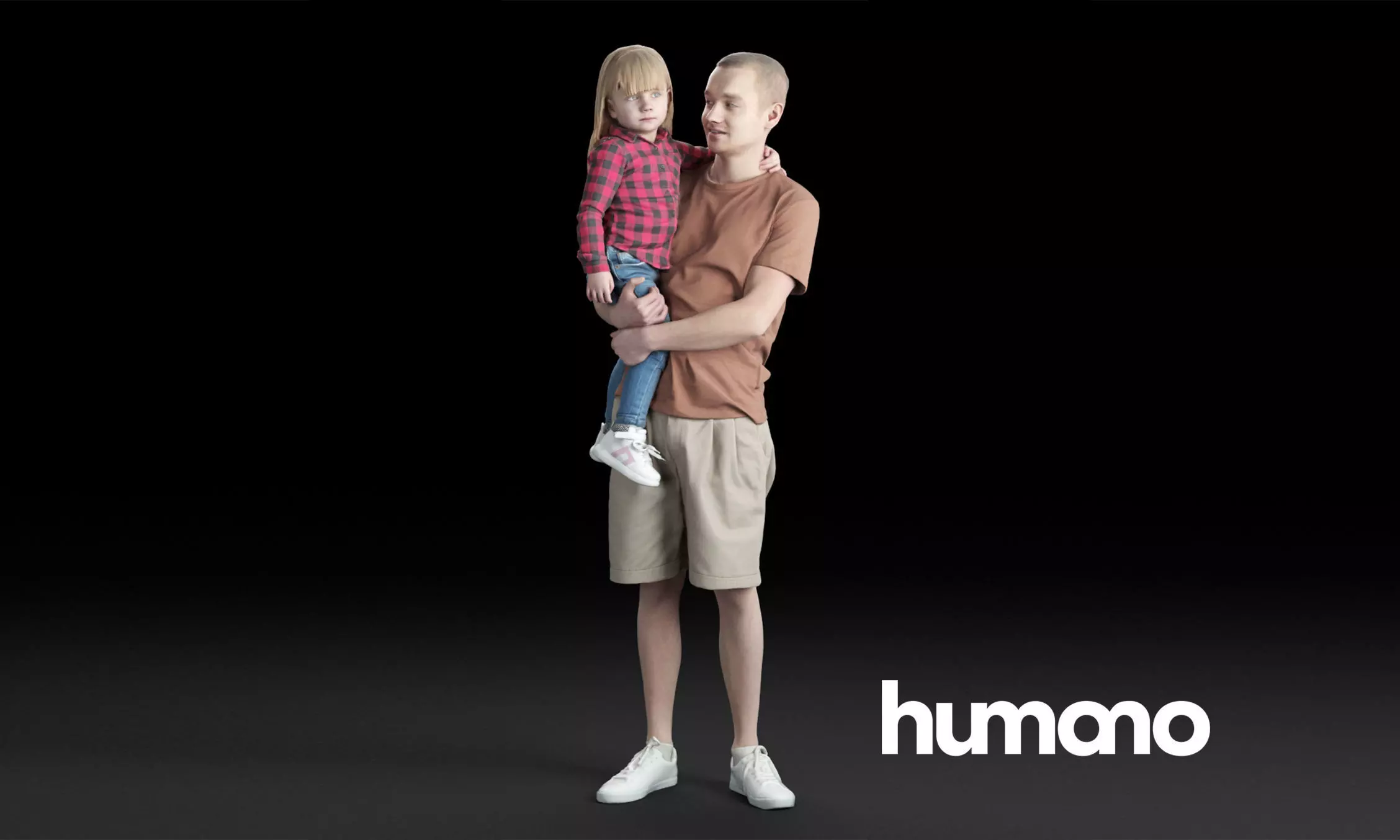 Humano Casual man holding a child standing and looking 0211 3D model_0