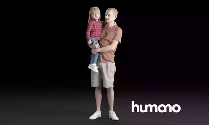 Humano Casual man holding a child standing and looking 0211 3D model