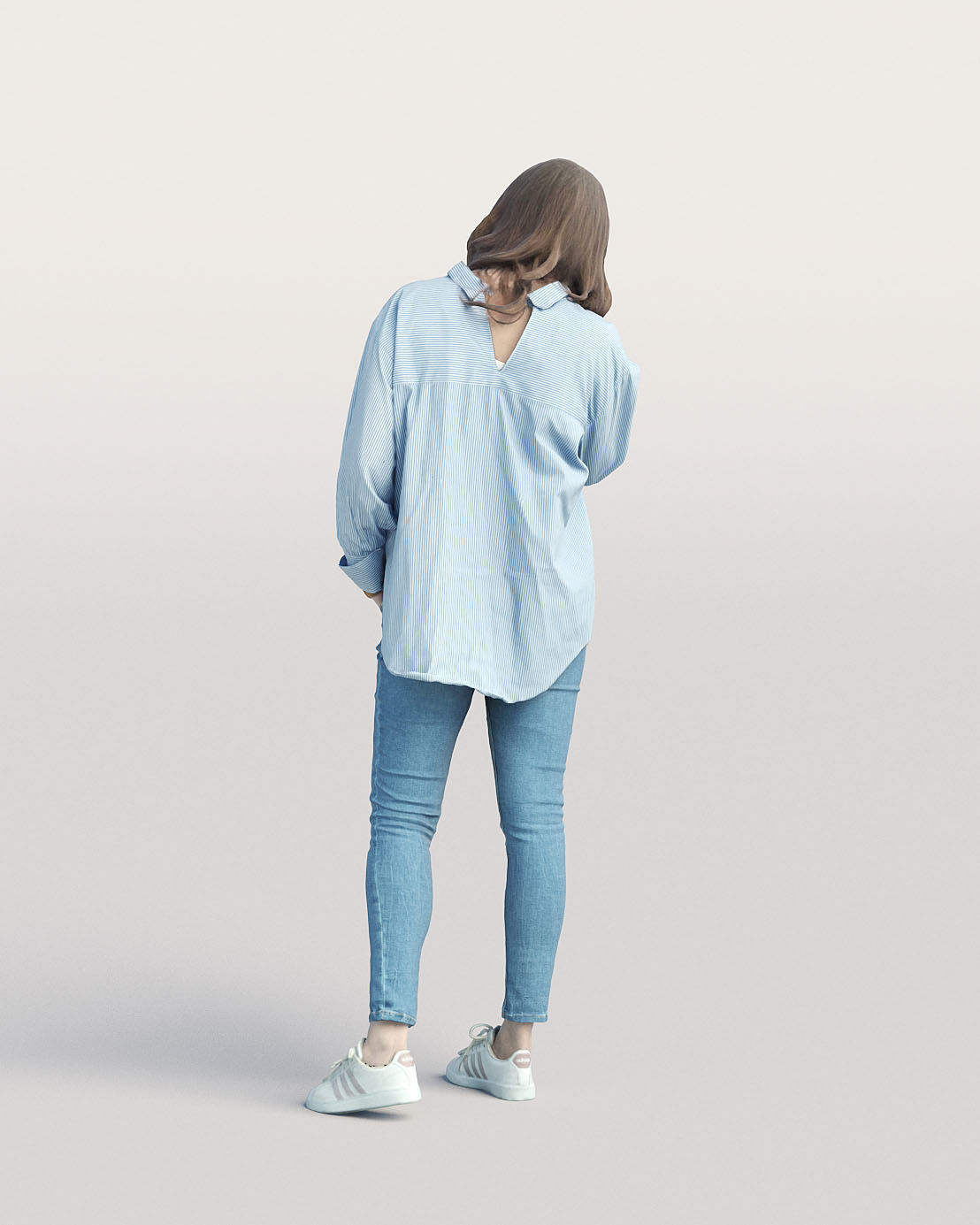 Humano Casual woman in blue shirt standing and calling 0212 3D model_2