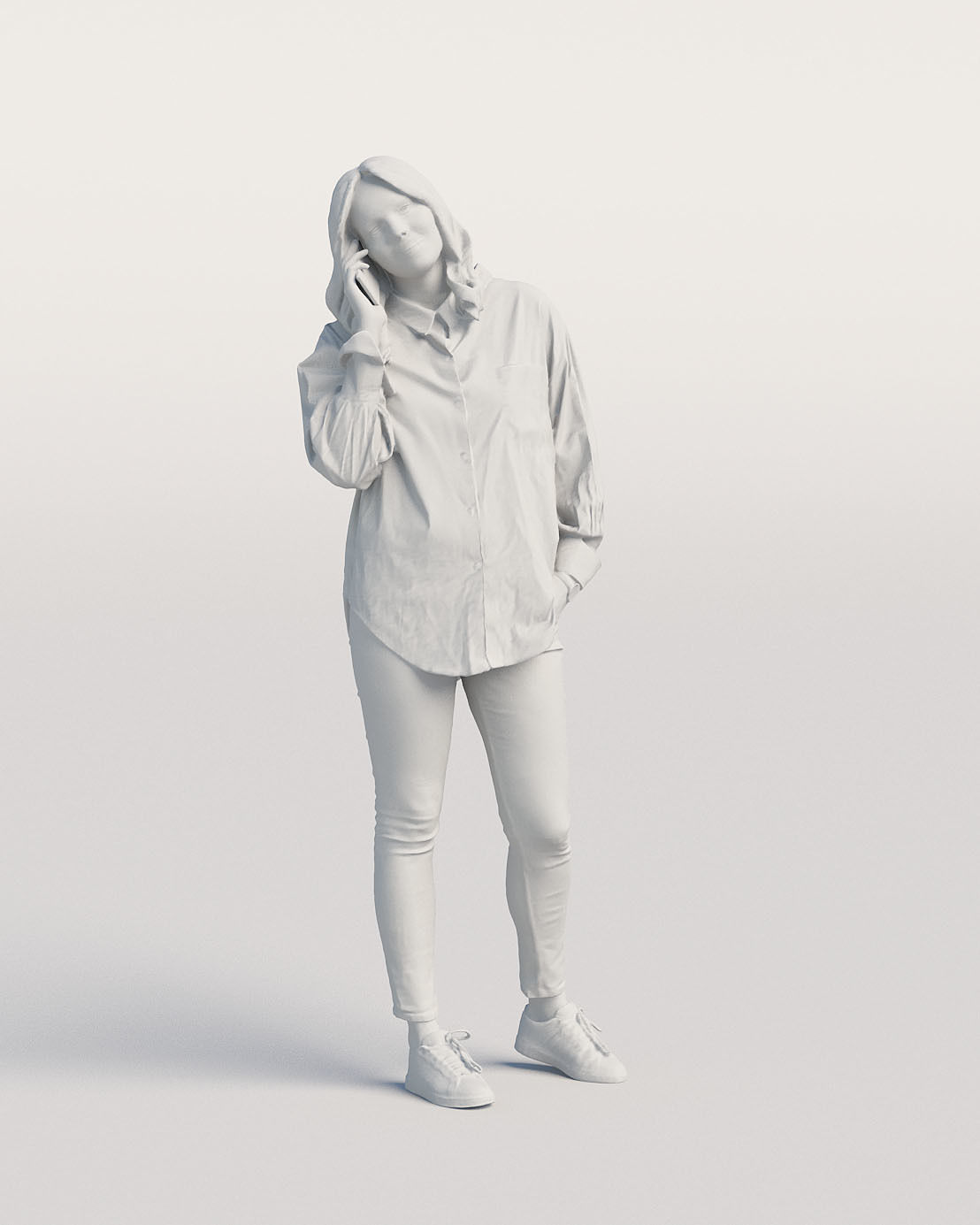 Humano Casual woman in blue shirt standing and calling 0212 3D model_3