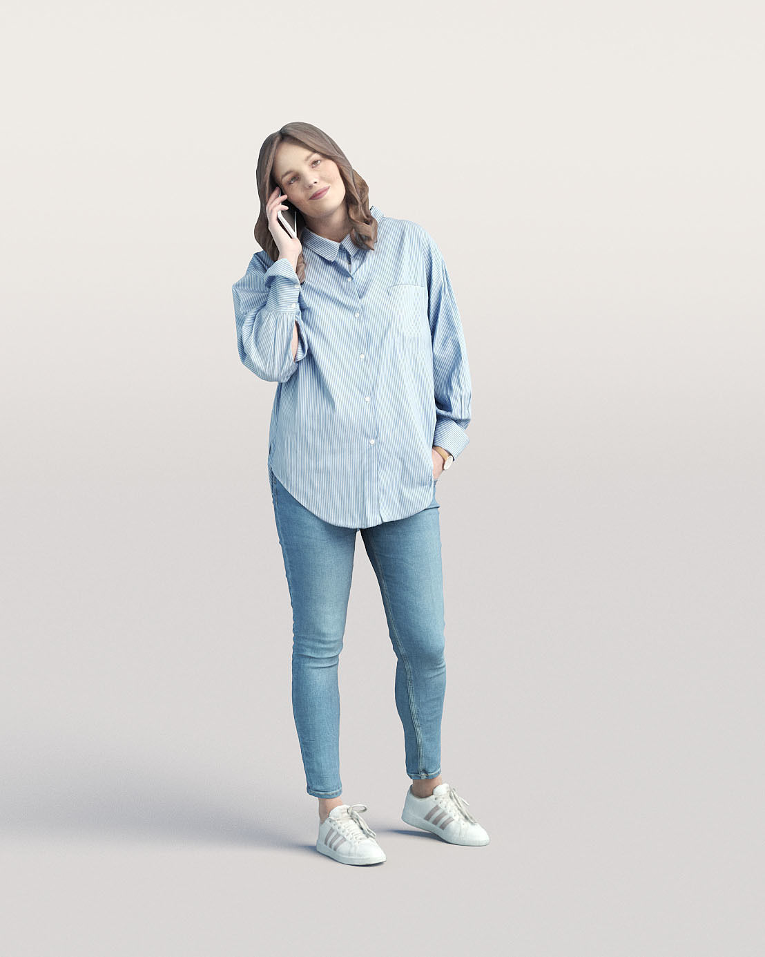 Humano Casual woman in blue shirt standing and calling 0212 3D model_1