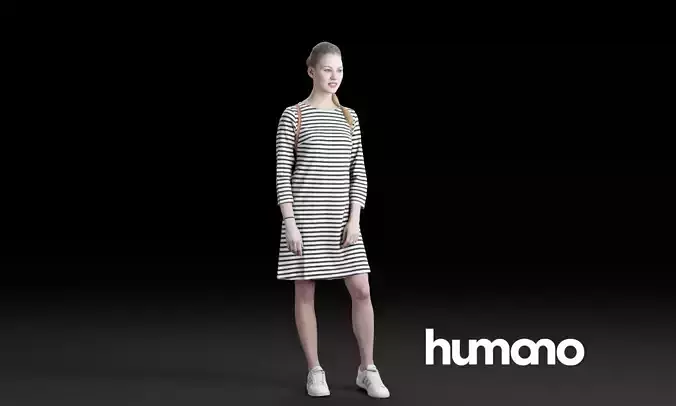 Humano Casual woman with backpack standing and talking 0213 3D model