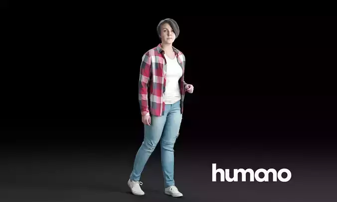 Humano Casual woman in checkered shirt  Walking and talking 0214 3D model