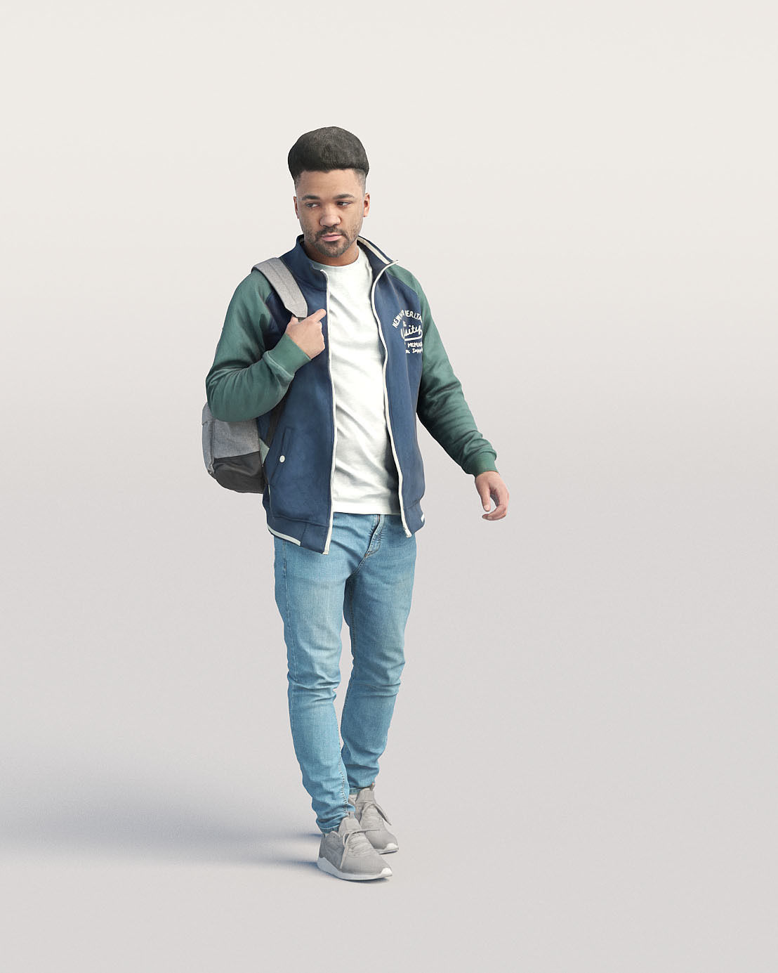 Humano Casual black man walking with backpack 0215 3D model_1