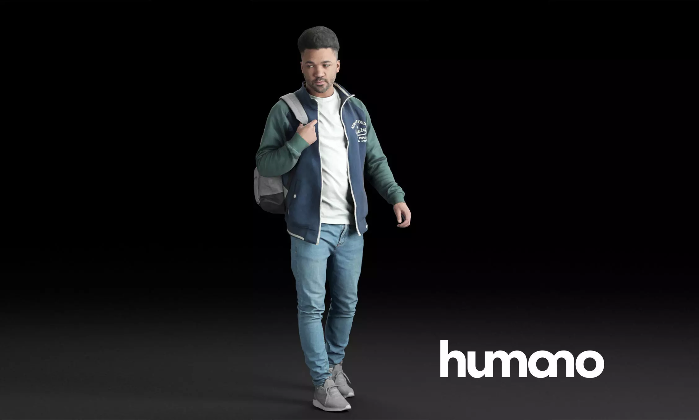 Humano Casual black man walking with backpack 0215 3D model_0