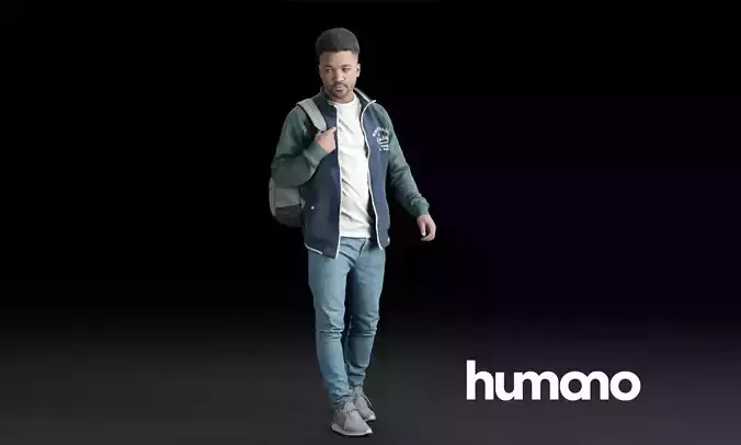 Humano Casual black man walking with backpack 0215 3D model