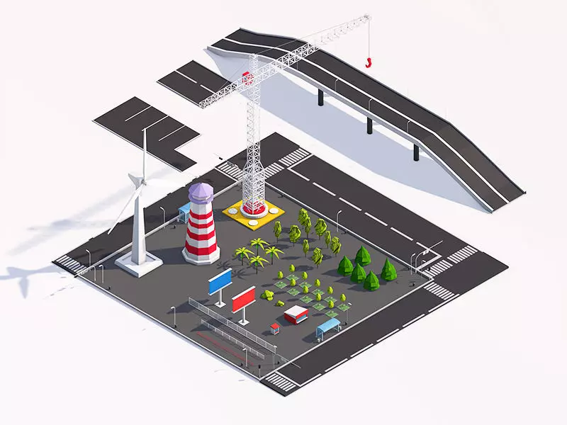 3D model Cartoon Low Poly City Elements Pack VR / AR / low-poly | CGTrader