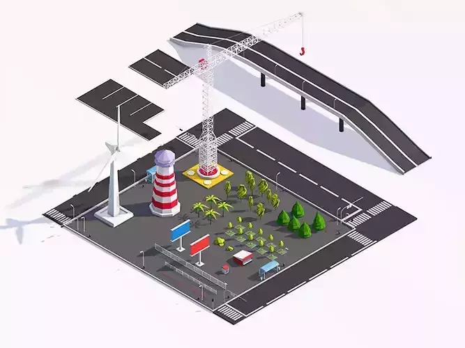 Cartoon Low Poly City Elements Pack