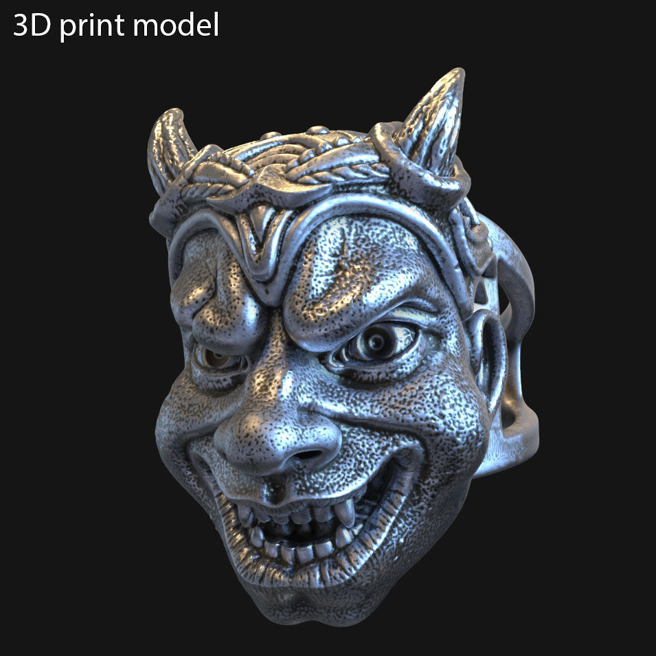 skull ring jewelry Demon vol2 3D print model_2