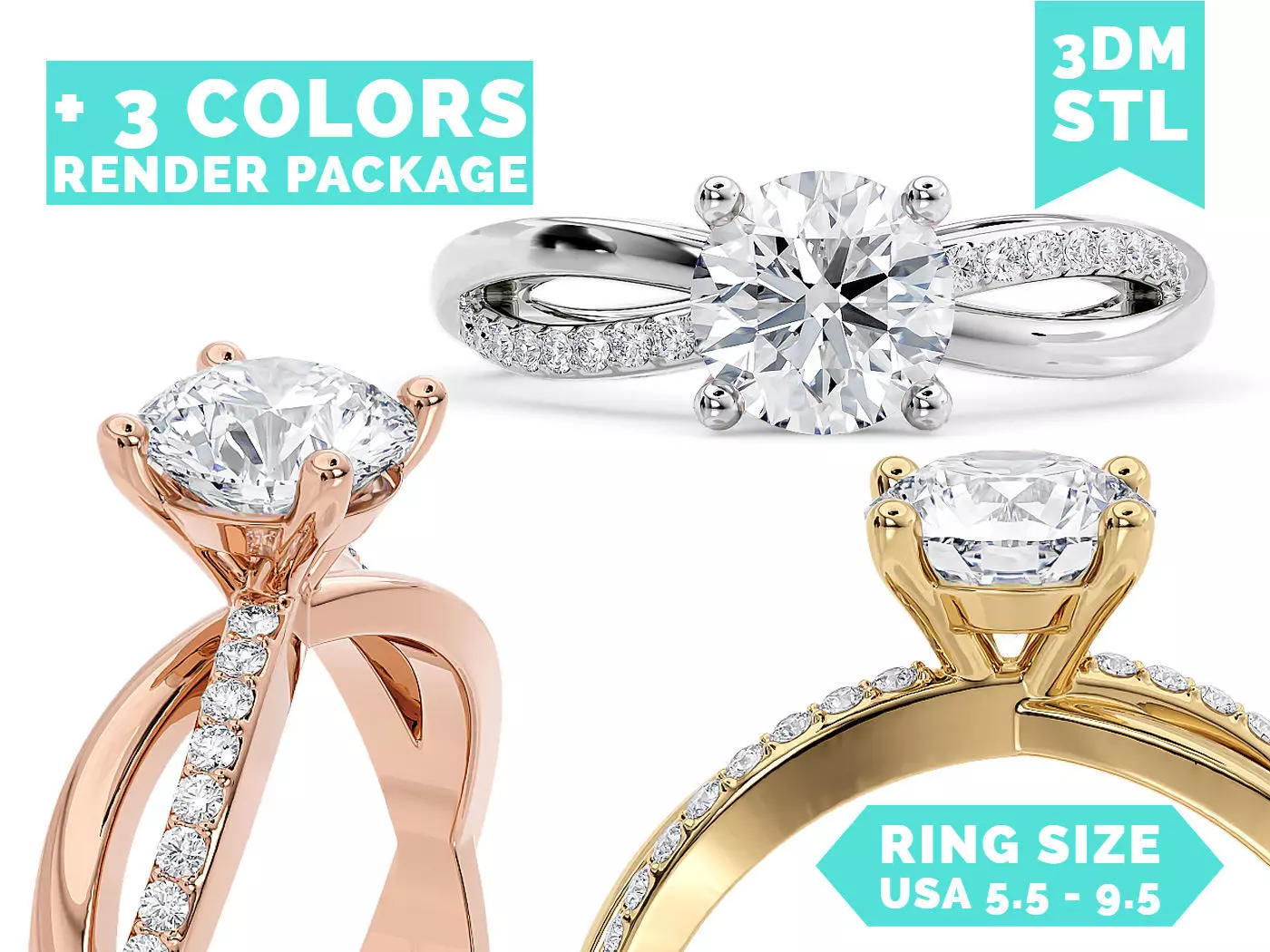 Twisted Diamond Engagement Ring 3D print model
