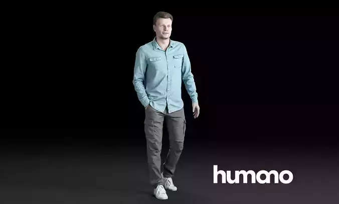 Humano Casual man in a blue shirt walking and talking 0216 3D model