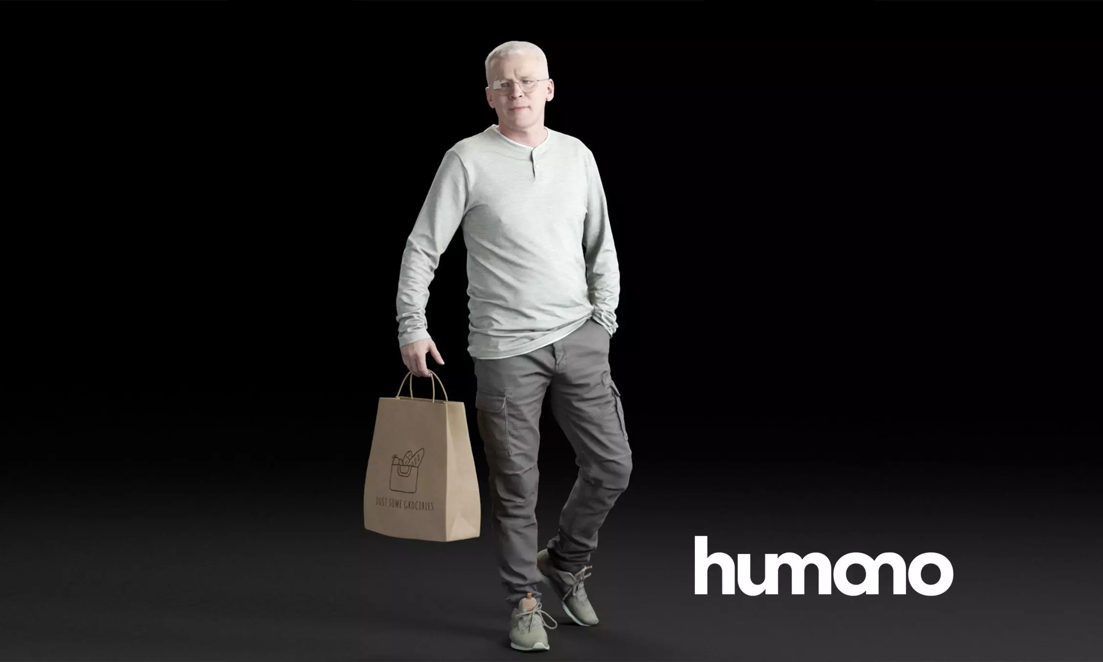 Humano Casual man walking with shopping bag 0217 3D model_0