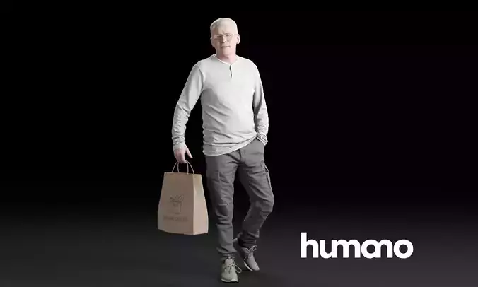 Humano Casual man walking with shopping bag 0217 3D model
